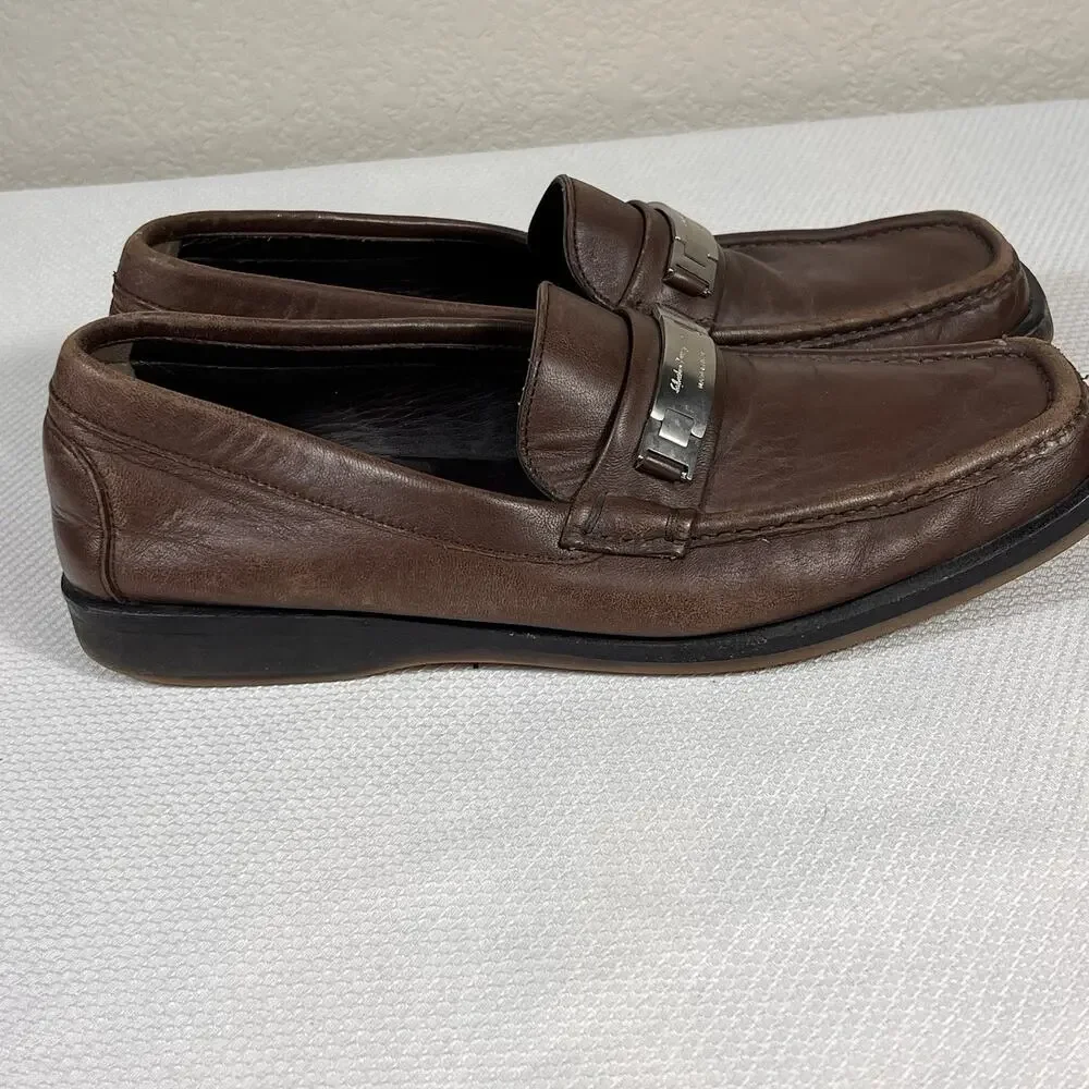 Salvatore Ferragamo Gancini Logo Plate Loafers Brown‎ Leather Men's Size 8.5 D